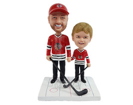 Custom Bobblehead Father and son together on a hockey game wearing jerseys and h - £121.79 GBP