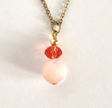 Vintage GP Nickel Silver NS Necklace w/ New Pink MOP &amp; Swarovski Crystal Pendant - £13.66 GBP