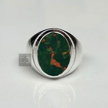 Bloodstone Ring, Natural Oval Bloodstone Ring, 925 Sterling Silver Mens Ring - £56.51 GBP