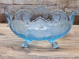 Vintage J EAN Ette Lombardi Shell Pattern Brilliant Ice Blue Oval Footed Bowl - $24.73