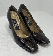 Stuart Weitzman Brown Snake Embossed Patent Leather Square Toe Pumps size 7 M3 - £19.15 GBP