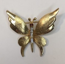 Pell Signed Vintage Gold Tone &amp; Rhinestone Butterfly Pin Brooch  - £23.72 GBP