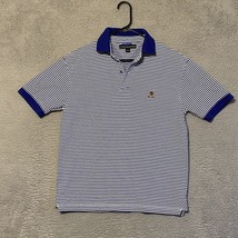 Tommy Hilfiger Crest Logo Blue White Striped Polo Shirt Men&#39;s Small - $11.88
