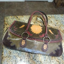 bcbgirls bag purse soft leather patch &amp;  stitch work vintage hobo - $54.45