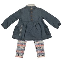 Carters Baby Girls Outfit Chambray Long Sleeve Denim Shirt Aztec Legging... - $14.84