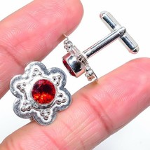 14k White Gold Over 1.50Ct Round Cut Simulated  Red Ruby Flower Cufflink... - £85.65 GBP