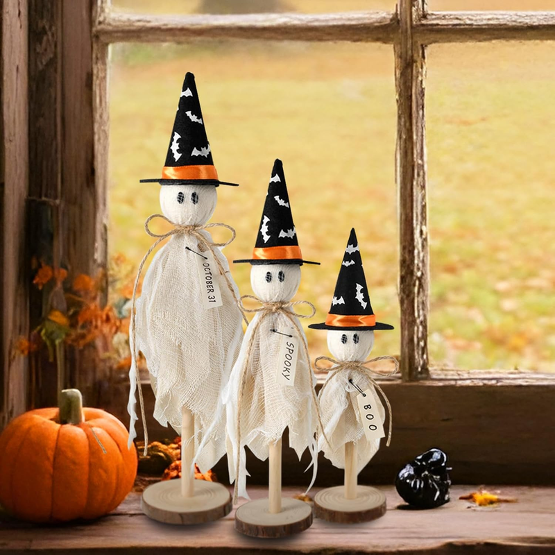 Halloween Decorations Indoor, Set of 3 Primitive Halloween Ghosts with Witch Hat Item image 6
