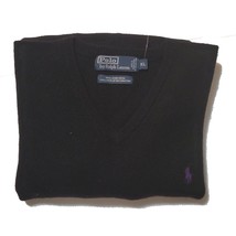 POLO Ralph Lauren Men Black Sweater Size XL (23x26x26&quot;) V-Neck 100% Lamb... - £61.91 GBP