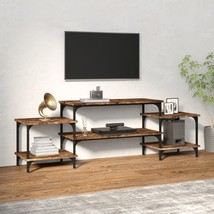 Industrial Rustic Smoked Oak Wooden TV Tele Stand Unit Cabinet Media Centre Wood - £49.45 GBP
