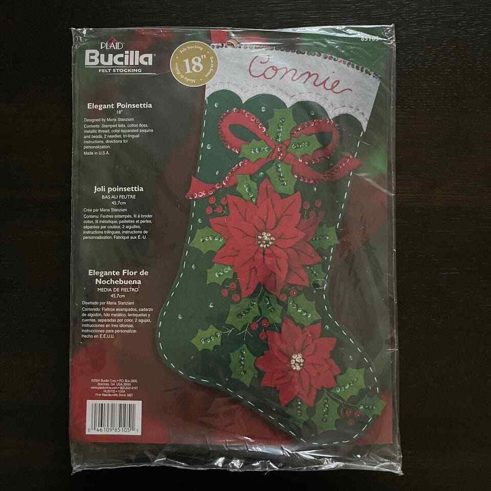 Bucilla Elegant Poinsettia 18" Felt Christmas Stocking Kit #85105 NEW - $29.02
