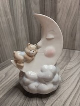 Bear Asleep on a Crescent Moon Nestled in Fluffy Clouds Porcelain Music ... - $23.92