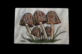 Vintage MCM marble trivet painted mushrooms design - $14.99