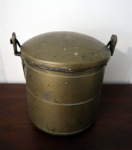 Antique Brass 7&quot; Lidded Bucket Ceylon c1920 Round Bottom - £53.25 GBP