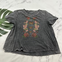 Lucky Brand Womens Acid Wash Tee Size Xl Gray Pink Butterfly Floral Witchy - $24.74