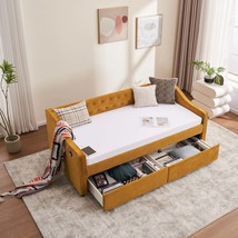 Twin Upholstered Daybed w/ Storage, Yellow Velvet - $352.99