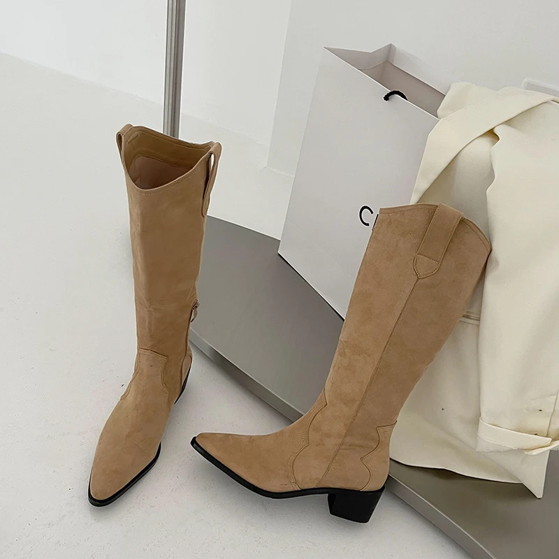 2024 boy Women Long Boots  Ladies Zipper Knight Square Heel Boots Fashio... - £103.15 GBP