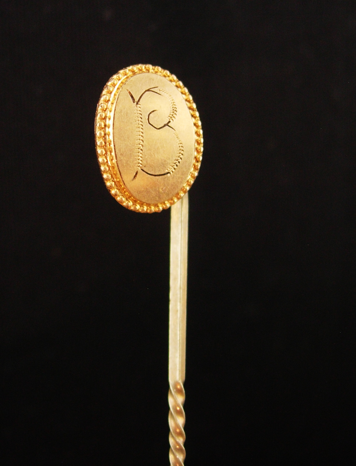 Primary image for Antique Stickpin / Letter B victorian lapel pin / vintage mens wedding jewelry /