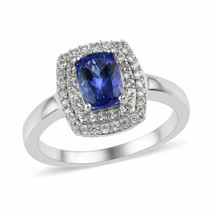 925 Silver VVS1/D 1.80 ct Blue Tanzanite &amp; Diamond Halo Engagement Ring - £96.38 GBP