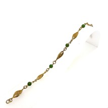 Vintage Signed 12k Gold Filled Karen Lynne Art Deco Jade Leaf Link Bracelet sz 7 - £31.10 GBP