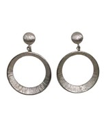 Vintage CROWN TRIFARI Clip On Earrings Silver Tone Hoop Door Knocker - $19.26