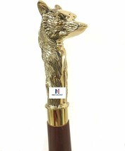 Designer Walking Stick Gentlemen Gift Fox Head Style Wooden Cane Stick - £102.17 GBP