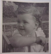 Cute Smiling Little Baby Girl In Playpen Outside 1950s - £4.78 GBP