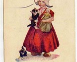 Little Friends Dutch Girl with Kittens &amp; Doll Postcard 1905 Bernhardt Wall  - $8.91