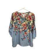 Alfred Dunner Floral Knit Top Womens Blue Rose Print 3/4 Sleeve Lightwei... - $21.60