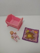 Fisher price loving family dollhouse pink baby girl doll figure cradle b... - £11.86 GBP