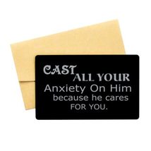 Motivational Christian Black Aluminum Card, Cast All Your Anxiety On Him... - $16.61