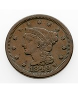 1848 Large Cent in Extra Fine XF Condition, Brown Color, Great Detail - €124,77 EUR