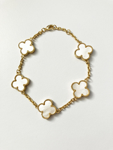 Adjustable 8.5&quot; Mother of Pearl Quatrefoil Bracelet - $75.00
