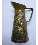 Old English Brass Jug Embossed Tavern Scene Dice Player - $1,346.59 MXN