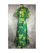 Vintage Lorrie Deb Maxi Dress XS Floral Capelet Green Yellow 70s Party B... - $142.21
