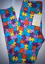 NEW LuLaRoe OS (2-10) Purple Teal Yellow Blue Red Puzzle Pieces Autism Leggings - £27.68 GBP