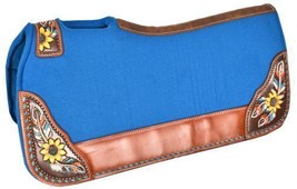 Western Horse Saddle Pad Blue Wool Felt w/ Sunflower Design 32 X 31 OR 3... - $73.77+
