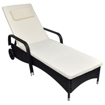 Sun Lounger with Cushion &amp; Wheels Poly Rattan Black - $377.34