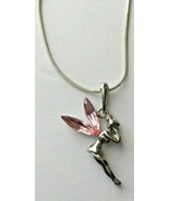 Disney Tinkerbell 15&quot; Necklace Pink Jeweled Wings 1&quot; Length - $14.33