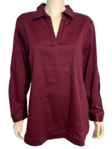 NWT Chico&#39;s Maroon Collared V Neck Long Sleeve Pullover Blouse Size XL - $28.49