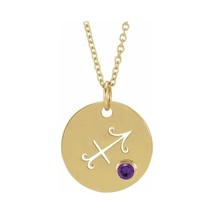 Authenticity Guarantee 
14k Yellow Gold Sagittarius Amethyst Zodiac Sign Disc... - £473.78 GBP