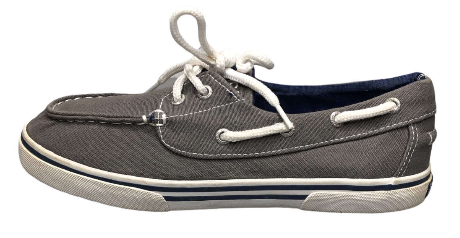 Nautica Boat Shoes Canvas Youth Size 4 Gray White Boys Flats Spinnaker Pintucked - $31.98