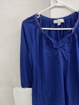 Carolyn Taylor Woman L Long Sleeve Top Blouse Navy Blue Floral Print - £7.29 GBP