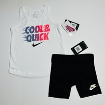 Nike Dri-Fit Tank Top &amp; Club Biker Shorts Set Outfit White Black Sz 6X NEW - $22.00