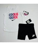 Nike Dri-Fit Tank Top &amp; Club Biker Shorts Set Outfit White Black Sz 6X NEW - $22.00