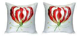 Pair of Betsy Drake Red Lily No Cord Pillows 18 Inch X 18 Inch - £62.01 GBP