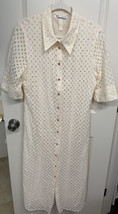 Zara Beige Eyelet Embellished Button Front Dress Mid Sleeve Chiffon Line... - $32.62