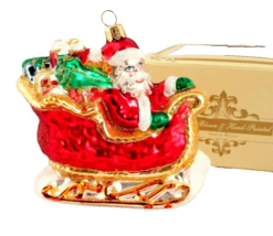 Santa and Sleigh Christmas Ornament Mouth Blown Hand Painted Poland New in Box - £15.48 GBP