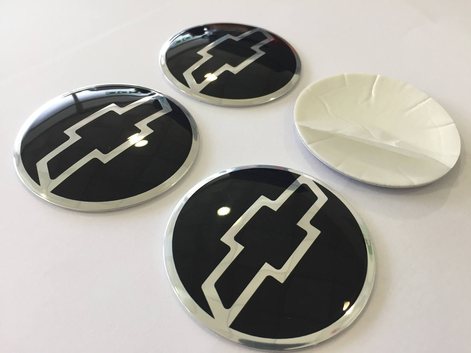 60mm (2.36in) - Set of 4x Metal stickers car wheel center cap DOMED CHEVROLET 9