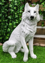 Ebros Large Artemis Wildlife Sitting Alpha Albino Ghost White Wolf Statu... - £80.12 GBP