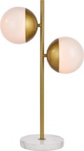 Table Lamp ECLIPSE Transitional 2-Light Milk Brass White Marble Wire Glass - £210.10 GBP